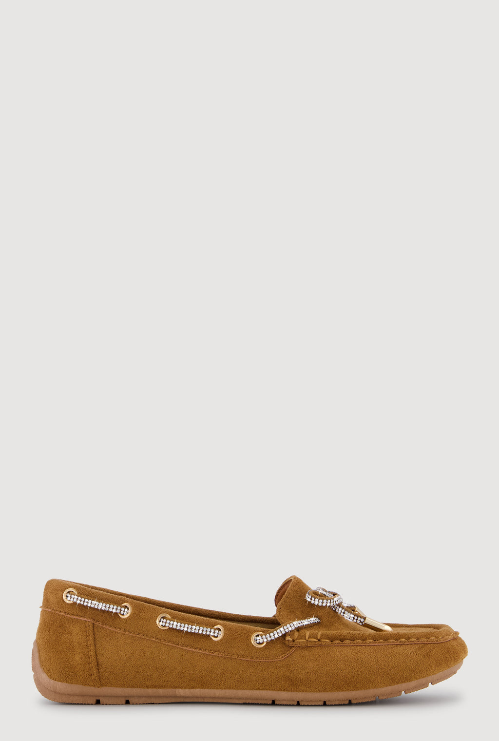 Rhinestone Bow Detail Faux Suede Loafers