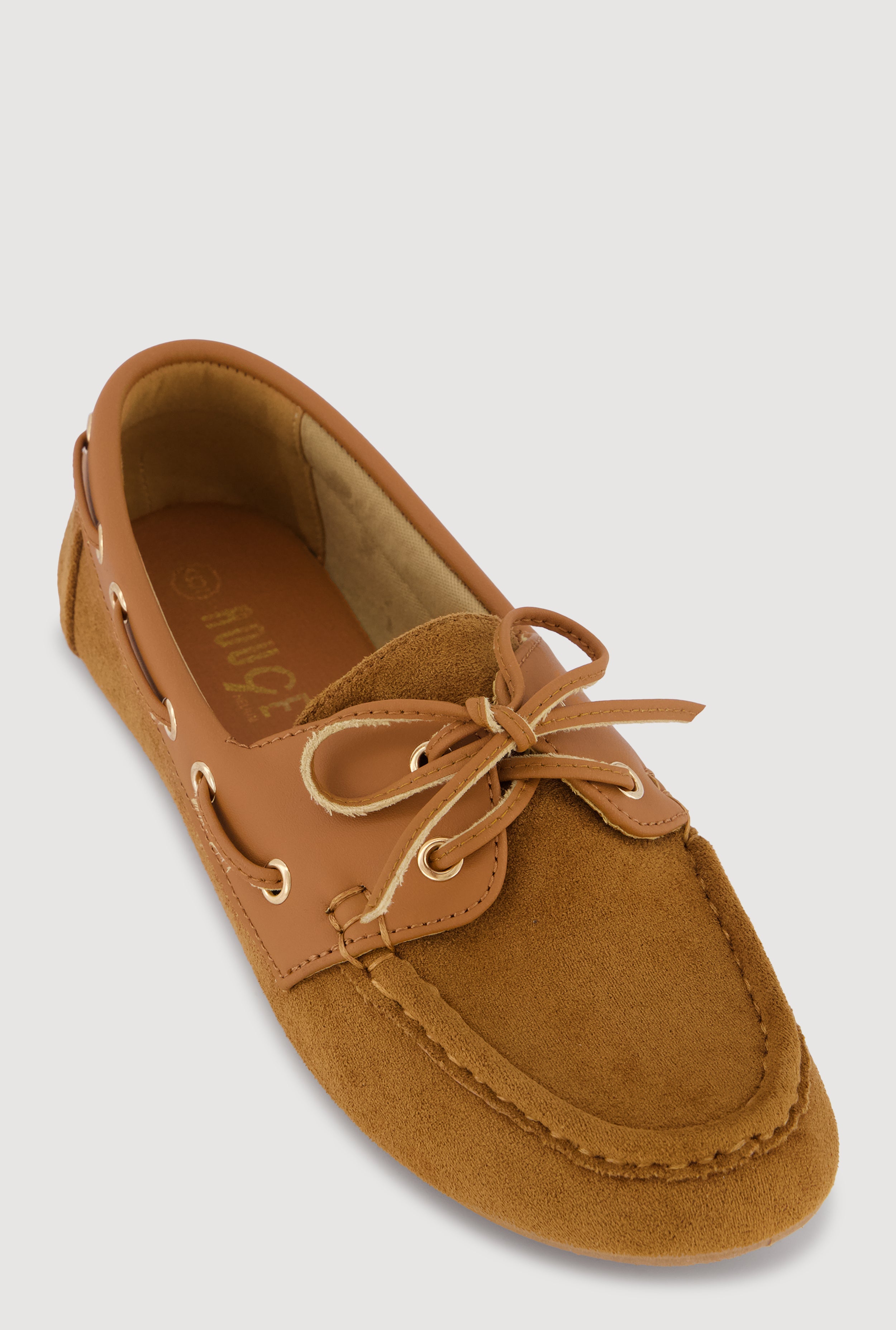 Faux Leather Lace Up Detail Faux Suede Loafers