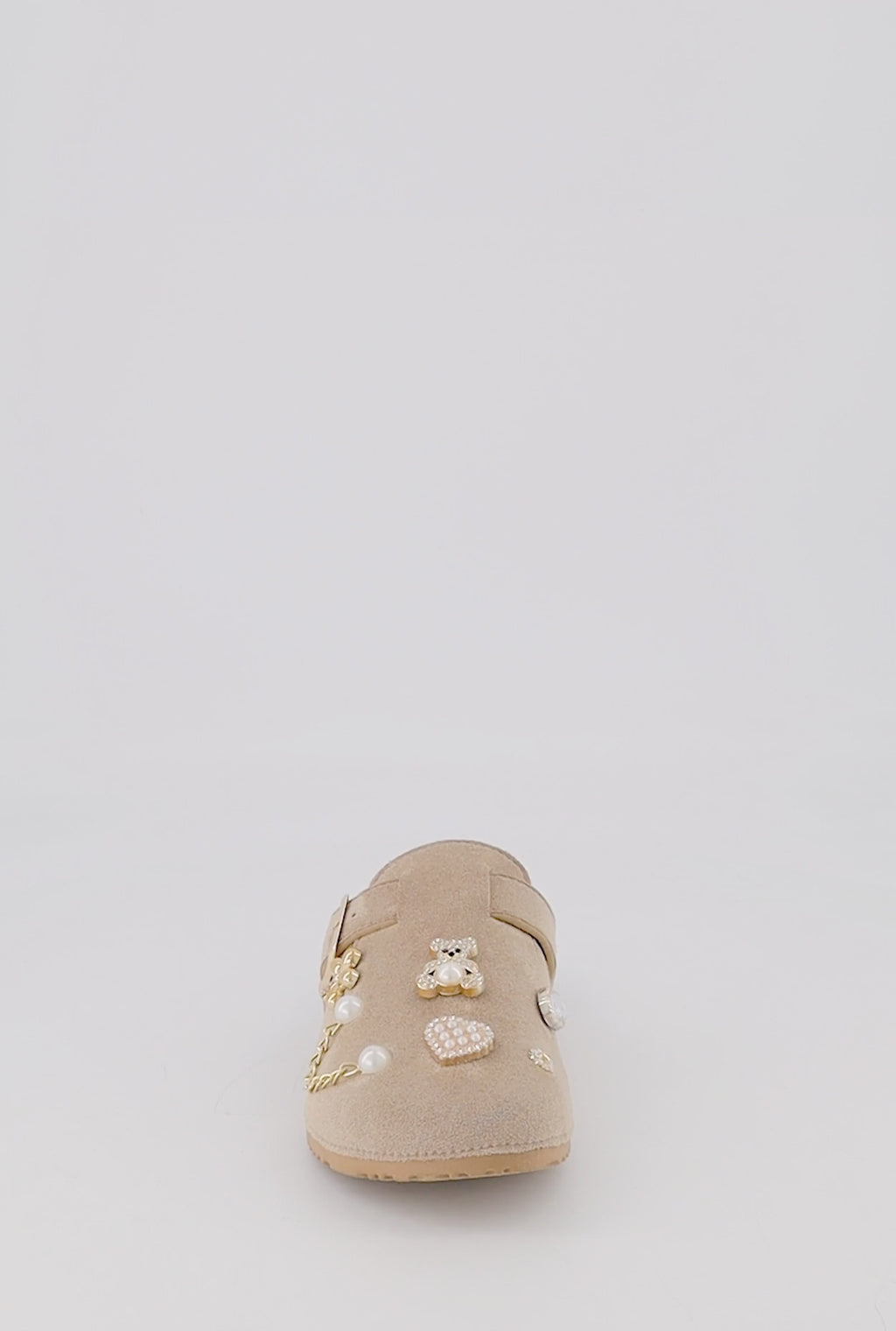 Faux Suede Clogs with Rhinestone and Faux Pearl Charms
