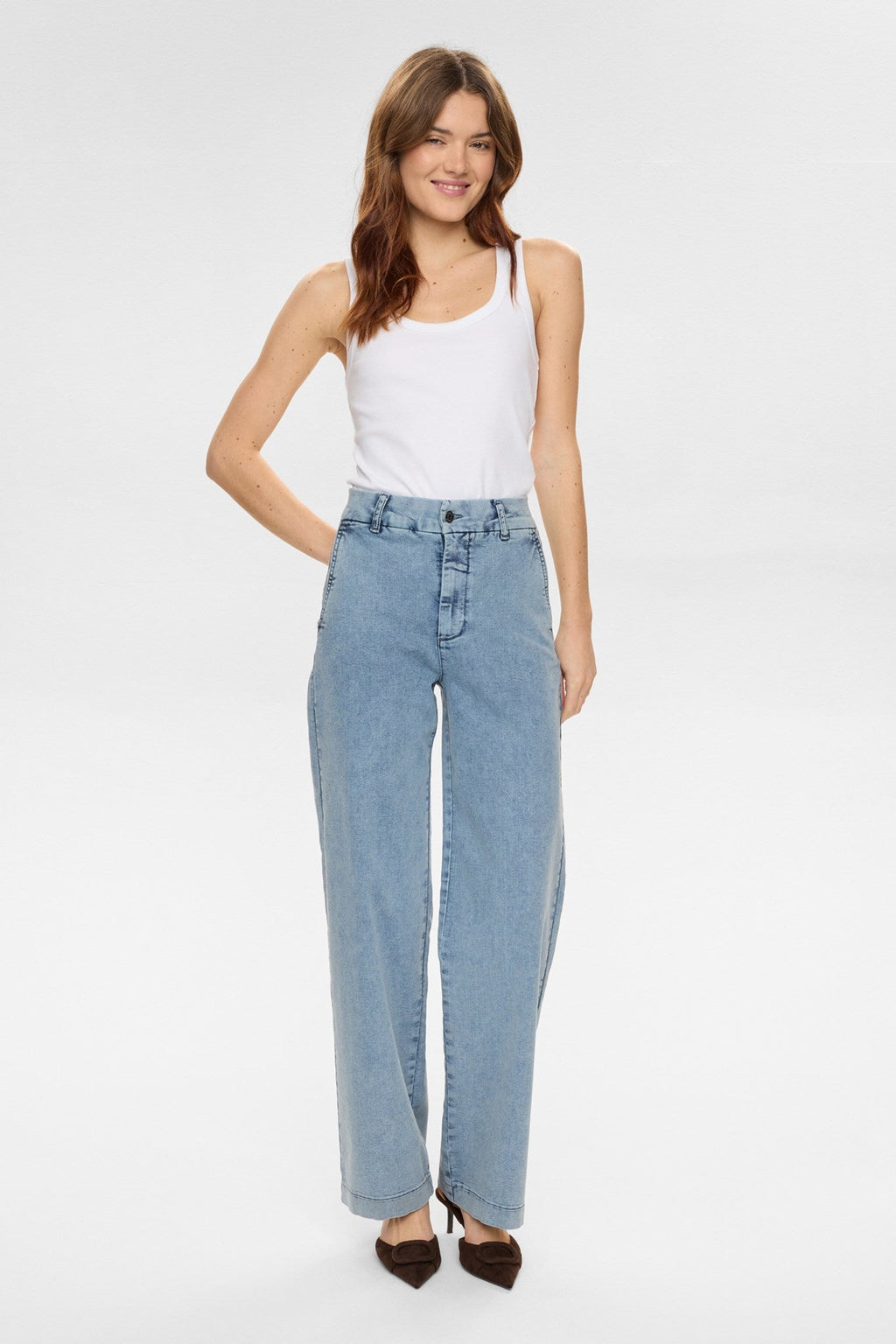NUAMBER HR WIDE JEANS - R3019 - Light B. Stonewash Denim